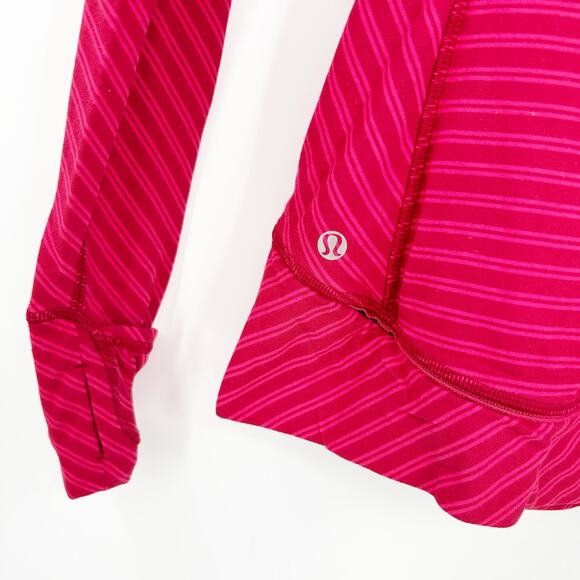 Lululemon Womens Athleisure Think Fast Thumbhole Pullover Size 2 Berry Striped - Picture 6 of 7